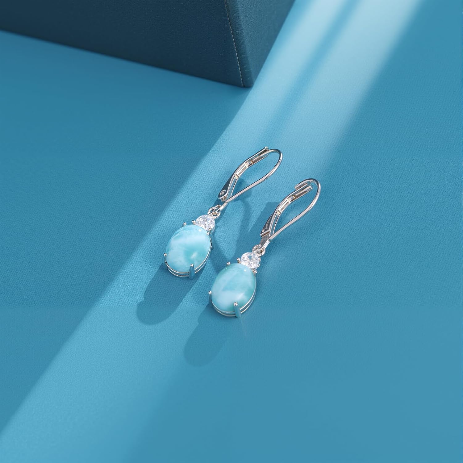Larimar Dangle Earrings, 925 Sterling Silver Gemstone Larimar Drop Earrings for Women - Image 3