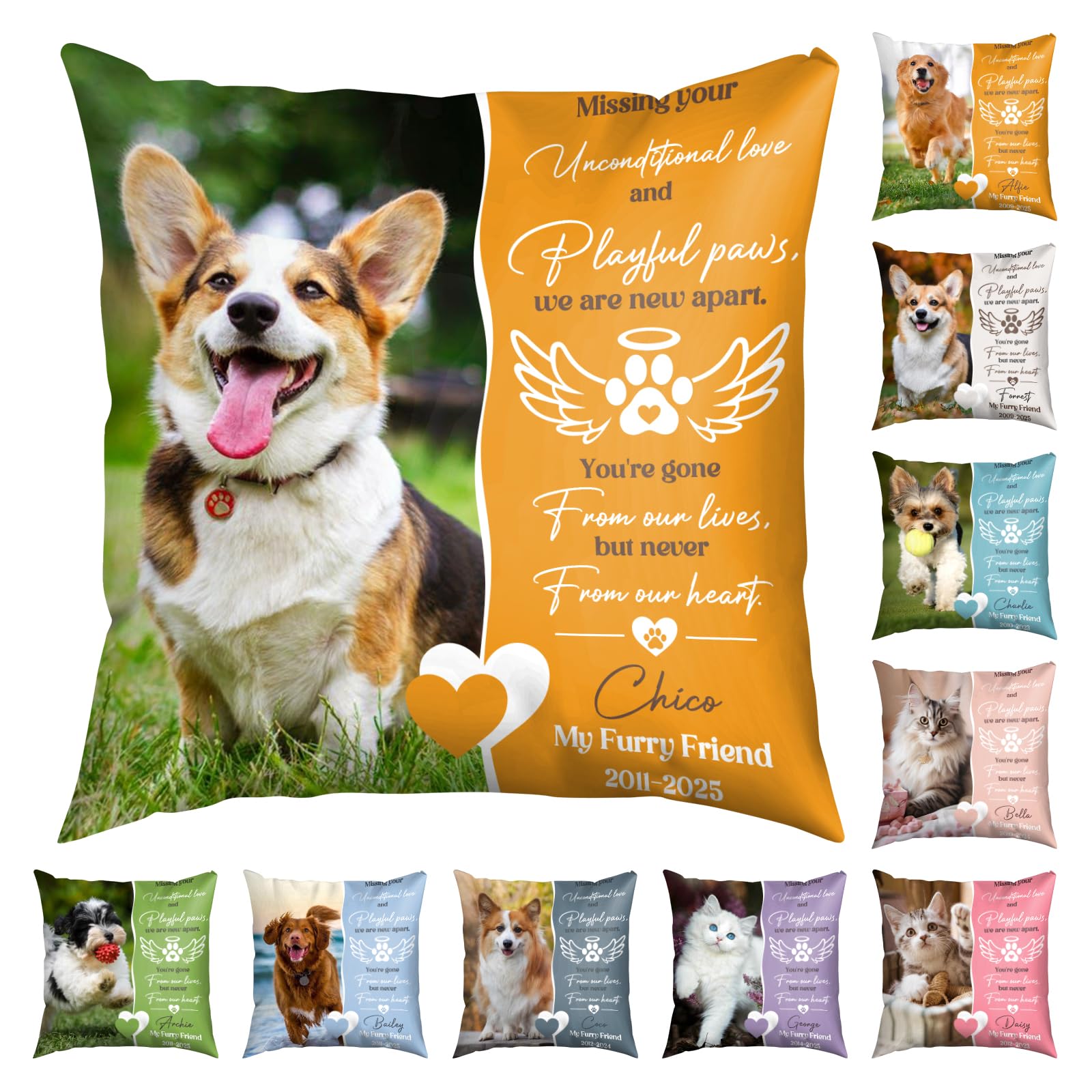 NIBESSER Personalised Dog Memorial Throw Pillow, Custom Dog Photo Pet Text Pillowcase Two-Sides Printed Cushion Covers, Pet Memorial Gifts, Loss of Cat Sympathy Gift Optional Cushion Insert