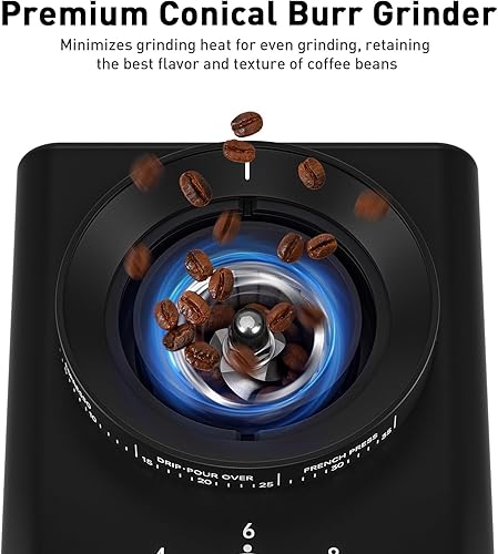 Miniatura 3 de Secura Molinillo de café cónico de acero inoxidable, 35 ajustes de molienda, capacidad de 2 a 12 tazas, almacenamiento de granos de 8.8 onzas,