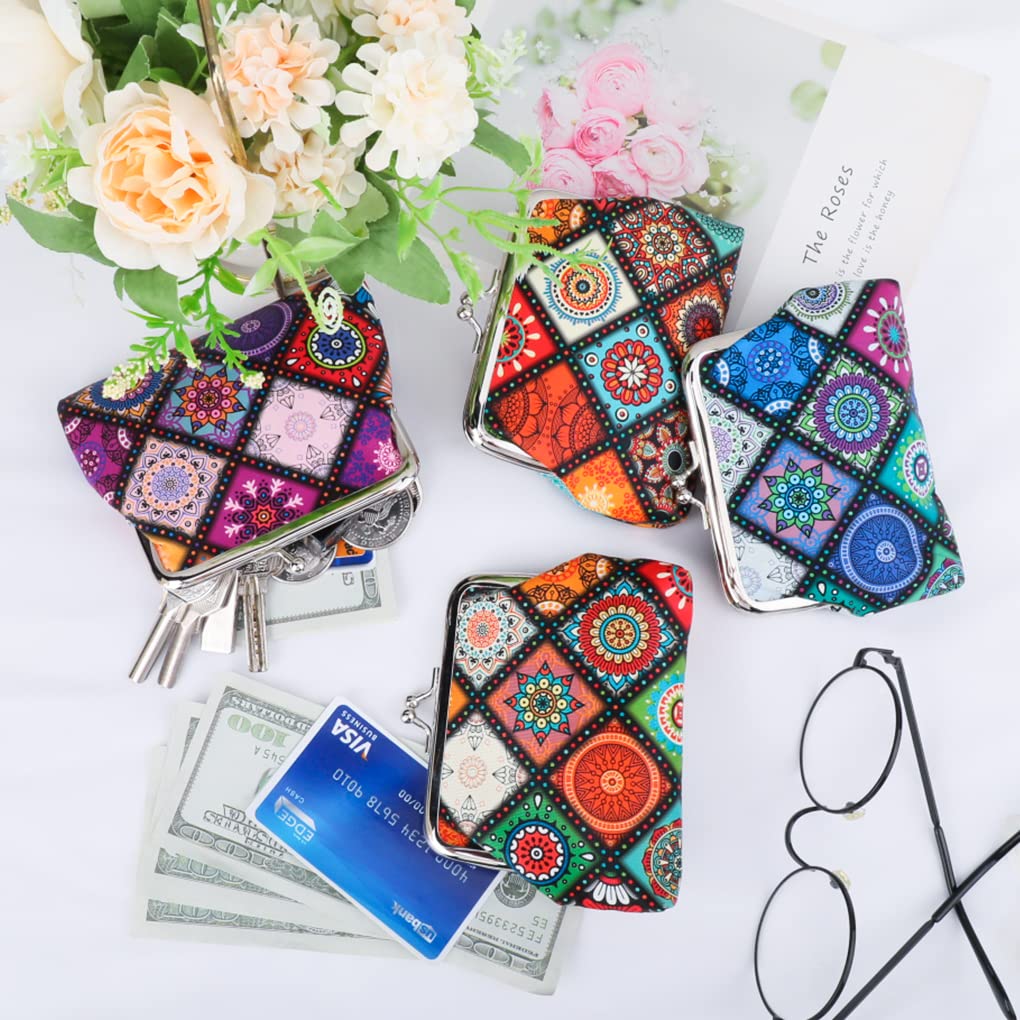 Oyachic 4 Pezzi Fior di neve Portamonete Donna Snowflower Coin Purse Portasoldi chiusura Clic-Clac Borsetta per Trucchi per Carta di Credito Chiavi (4pcs Mandala)