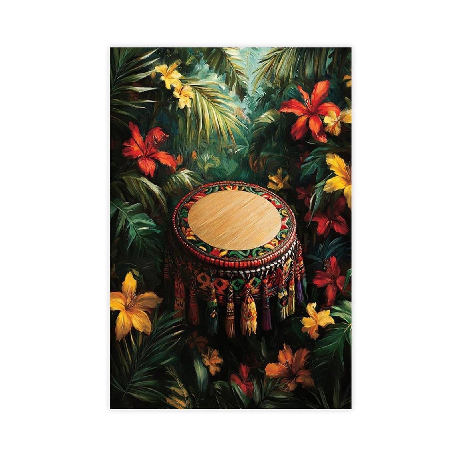 LXWNZE Poster su tela artistica da parete con tamburello rastafariano, stampa artistica da parete, dipinti per soggiorno e camera da letto, 61 cm di lunghezza x 91,4 cm di larghezza