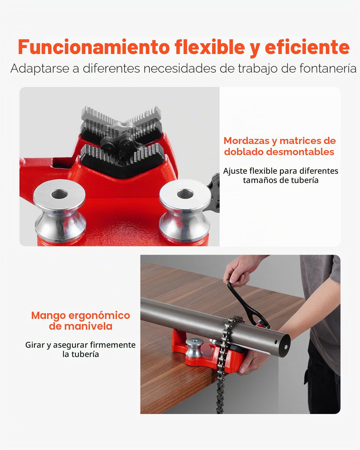VEVOR Tornillo de Banco para Cadena de Alta Resistencia para Tuberías, Capacidad para Tuberías de 0,32 a 20,32 cm, Cadena Resistente de 660 mm y Base de Hierro Fundido, con Montaje de Enganche