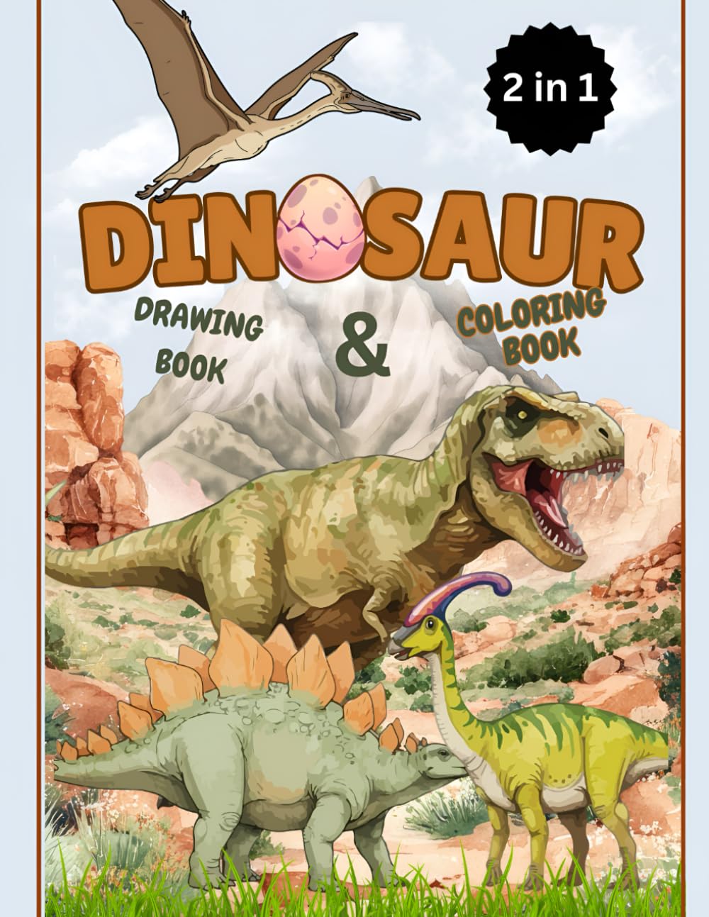 Dinosaur Coloring and Drawing Book in Light Blue Background and Illustrative Style