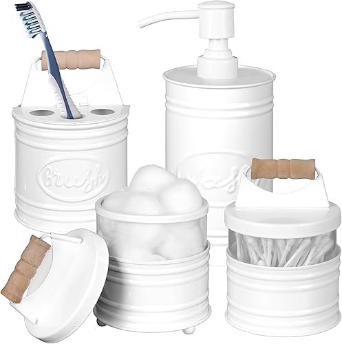 Miniatura 1 de Autumn Alley Juego de accesorios de baño de color blanco rústico (4 piezas)  Dispensador de jabón de loción, soporte para cepillo de dientes, 2