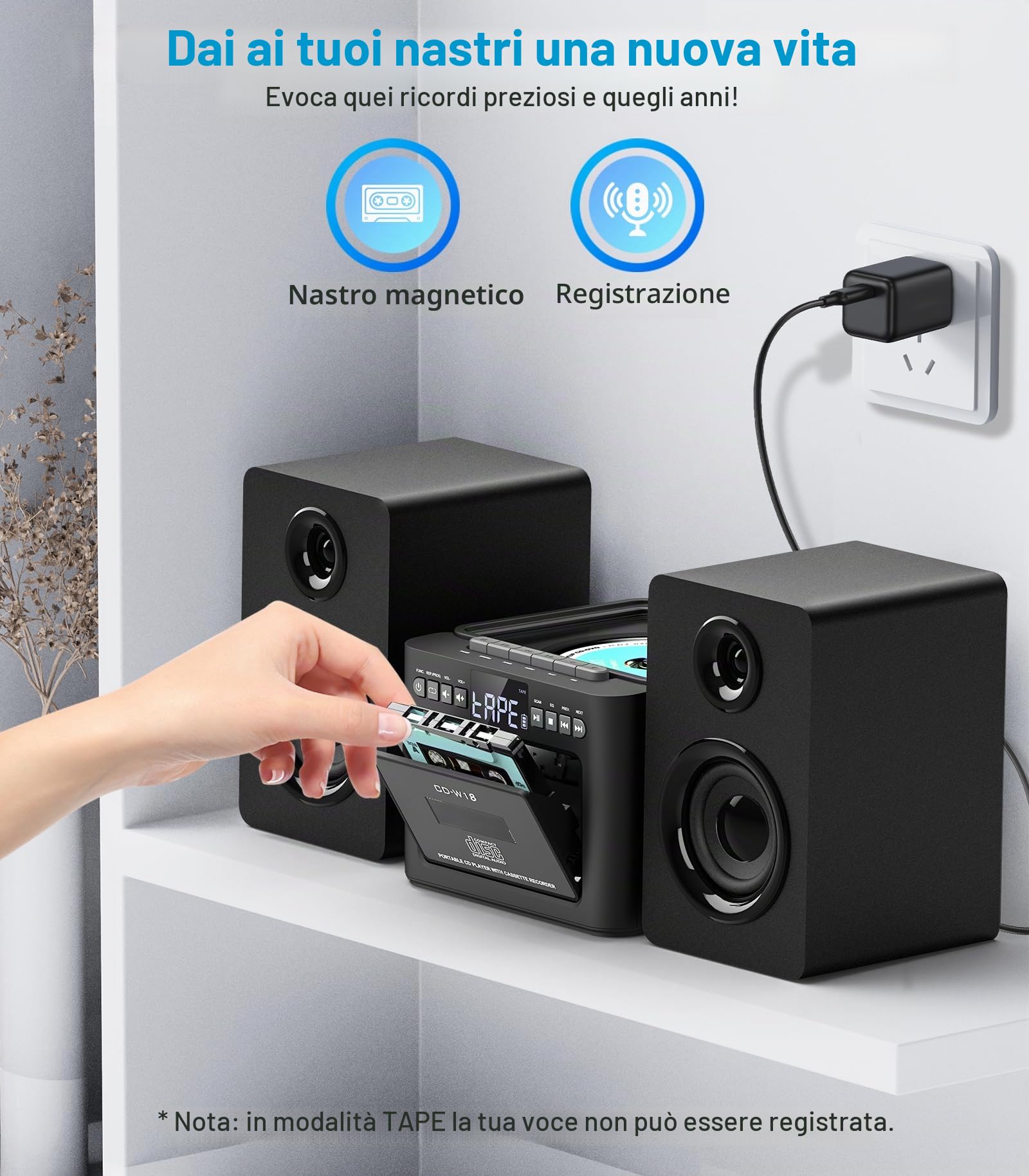 Greadio Impianto stereo per la casa con Boombox CD e lettore di cassette Combo, sistema stereo domestico da 40 W con Bluetooth, radio FM/USB/TF/AUX/telecomando, altoparlanti da scaffale in legno