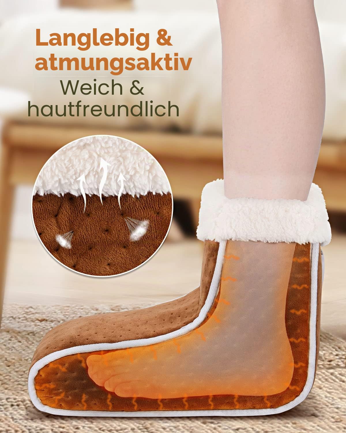 SUPPOU Elektrischer Fußwärmer, Getrennt für Damen und Herren, mit Plüschfutter, 6 Wärmeeinstellungen, 4 Timer, maschinenwaschbar, weiches Futter