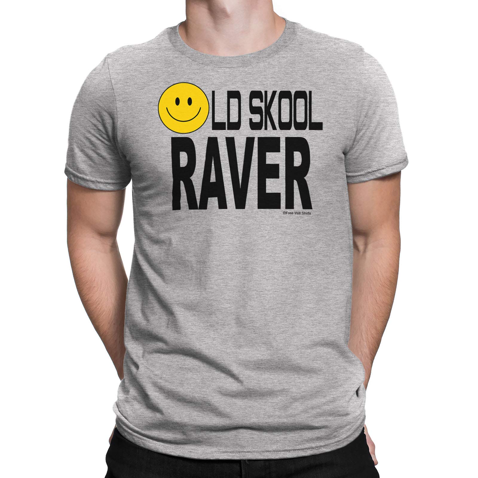 Free Will Shirts Old Skool Raver - Mens Dance Music Organic Cotton T-Shirt Grey