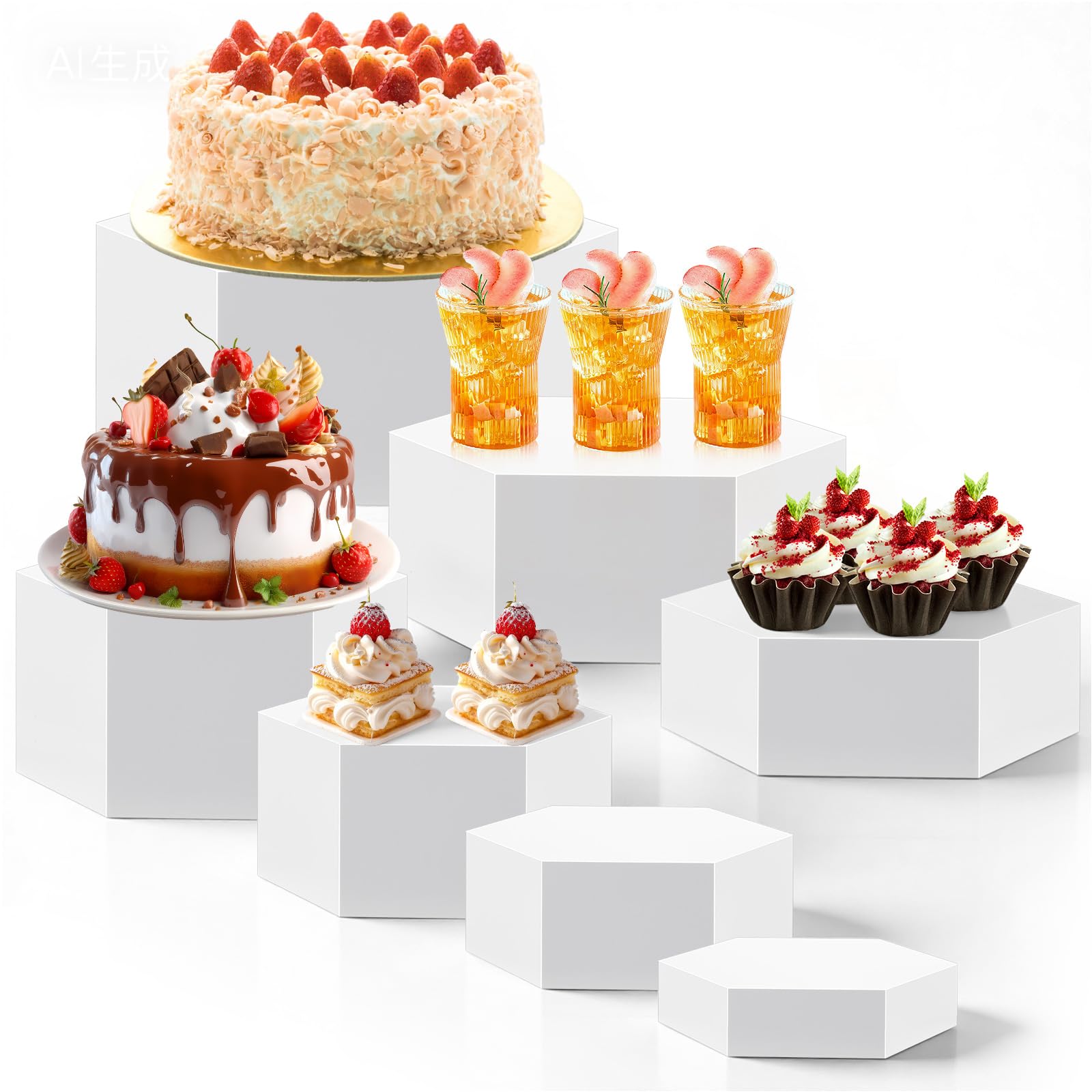 Photo 1 of Leinuosen Hexagonal Acrylic Display Risers - White (Set of 7)