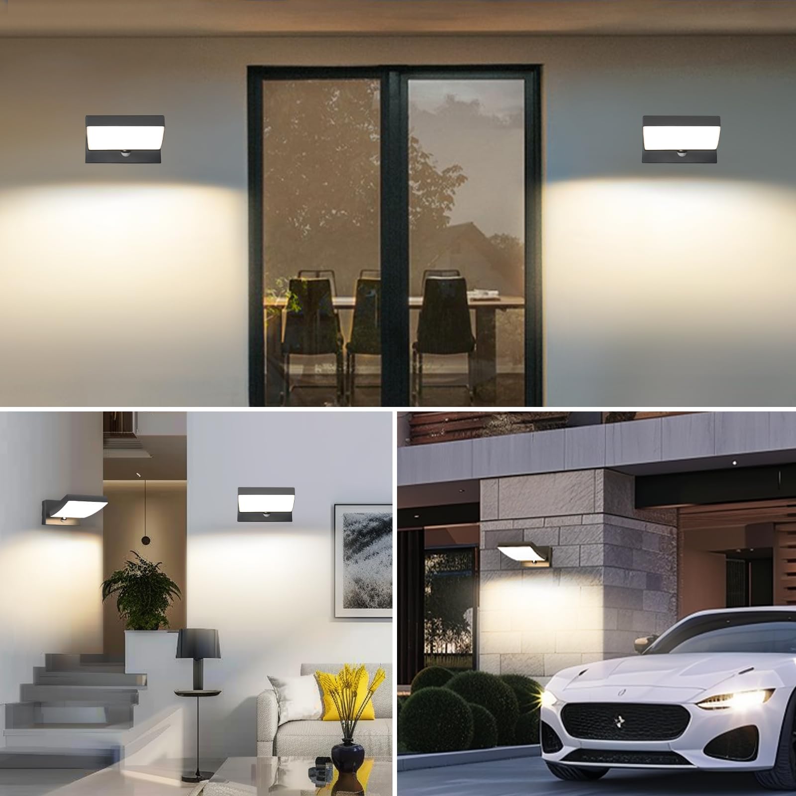 GeyouLux 24W Apliques Exterior LED con Sensor de Movimiento,192 LED 3500LM IP65 Lámpara Exterior,3 Modes Lámpara Pared Ajustable Interior Apliques da Pared Aluminio para Corredor Jardines,Antracita