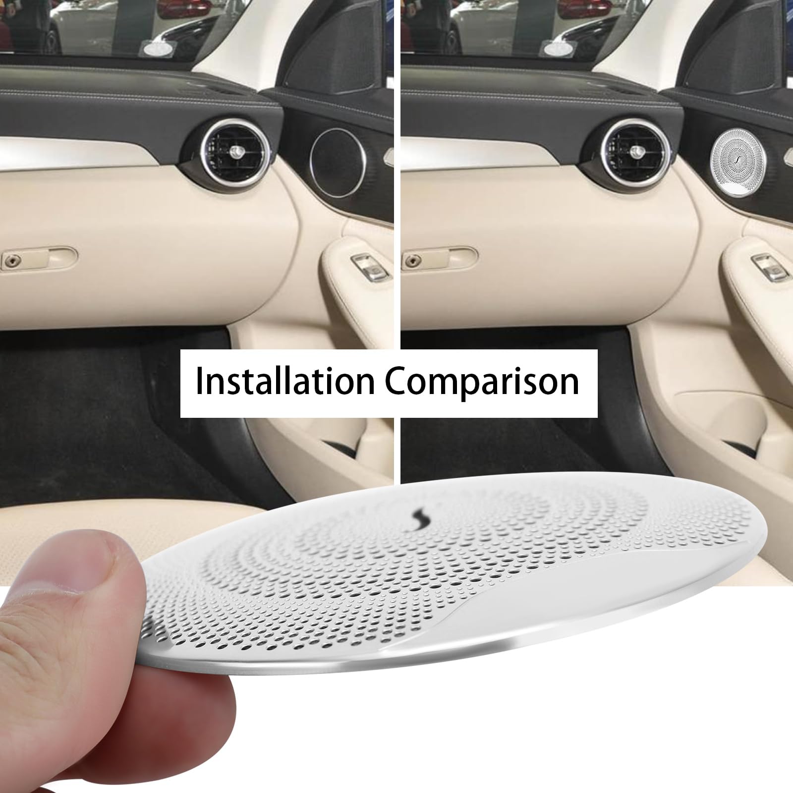 4 piezas de cubierta para altavoces de coche, cubierta para altavoces de puerta, carcasa para bocina, compatible con Mercedes-Benz Clase E/C/GLC W213 W205, accesorios para interior de coche (plata