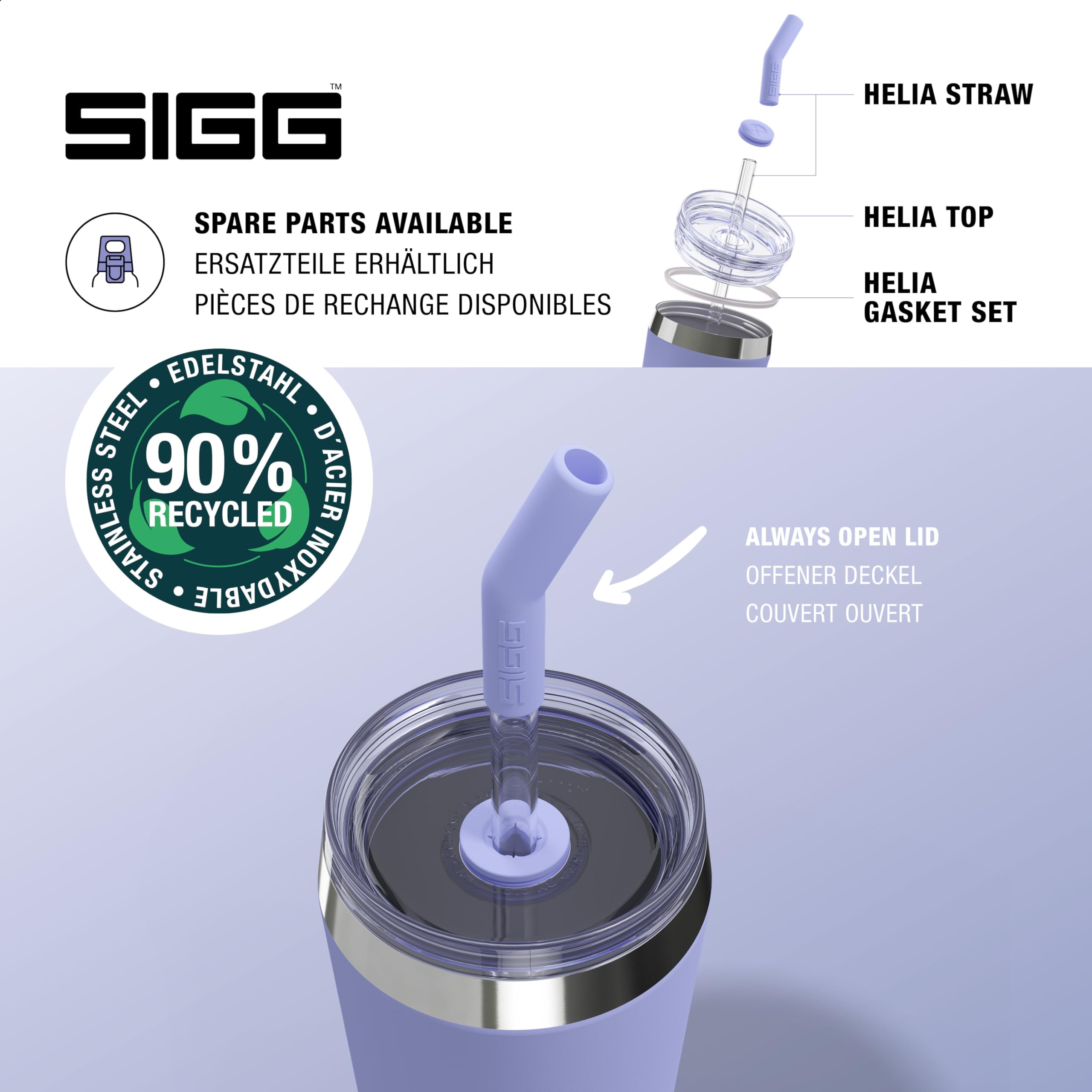 SIGG Helia Taza térmica de café para llevar (0.6 L / 0.45 L), termo de acero inoxidable con doble aislamiento, vaso con pajita de cristal antirrotura térmico