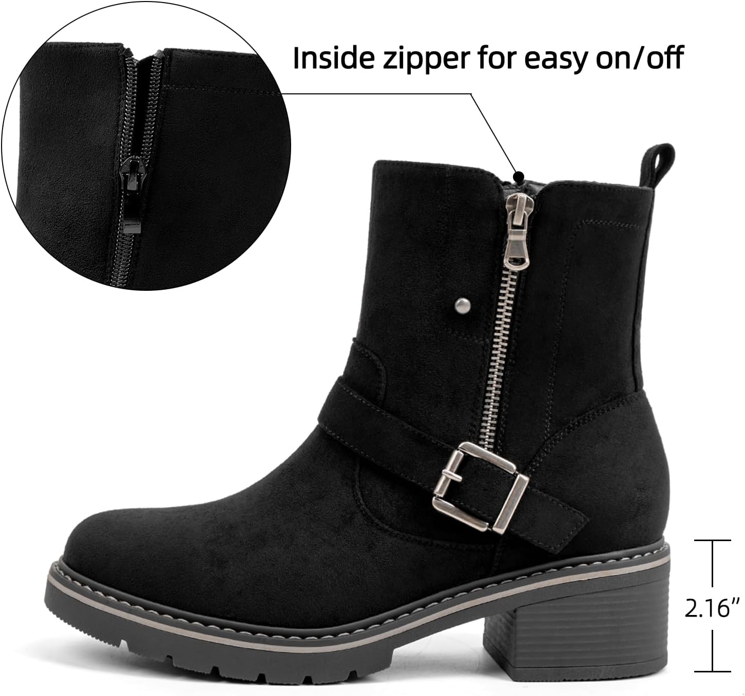 VJH confort Women's Mid Calf Boots Modern Slouchy Comfortable Low Chunky Heel Round Toe Booties with Side Zipper