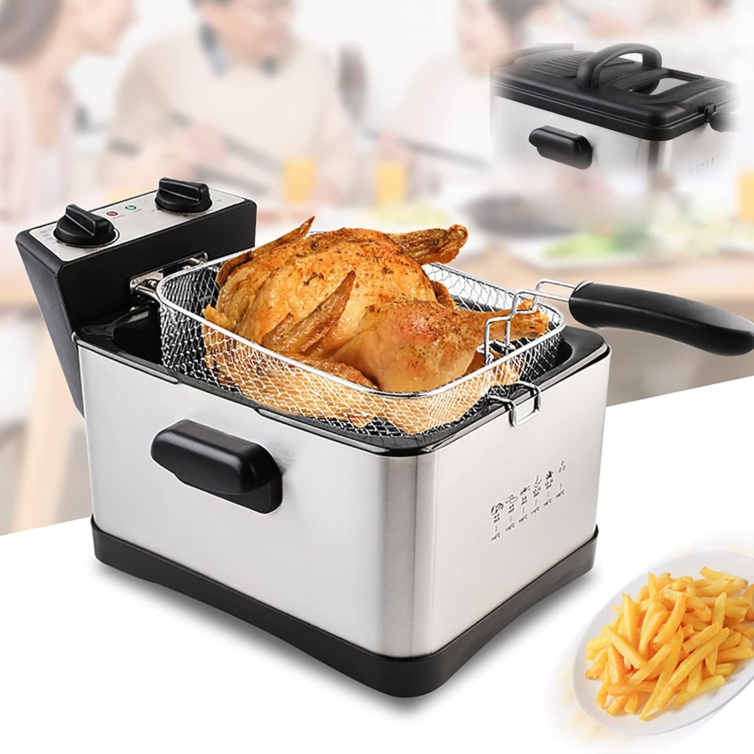 Amazon.co.jp 2000W ディープファットフライヤー 覗き窓付き ステンレススチール 天ぷら鍋 温度調節可能 安全カットアウト