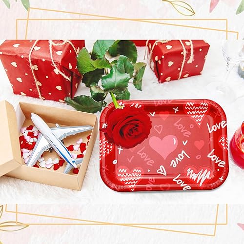 Miniatura 7 de 24 bandejas rectangulares desechables para el día de San Valentín, 2 estilos, bandejas de cartón para servir alimentos, postres, galletas, pasteles,
