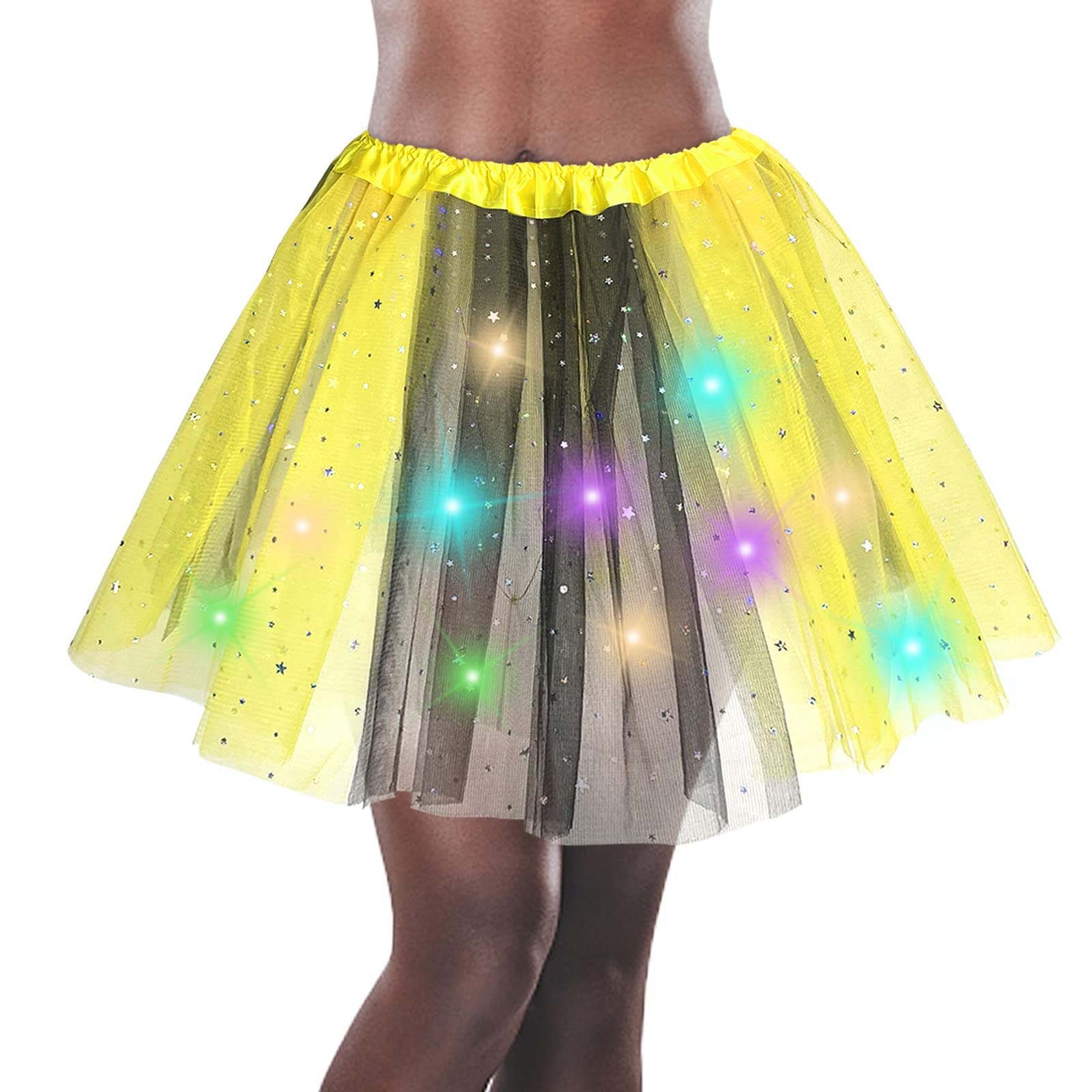 Women's LED Tutu Skirt Light Up Tutus Layered Tulle Ballet Skirt Sparkly Sequin Tutu Costume for Halloween Party Carnival