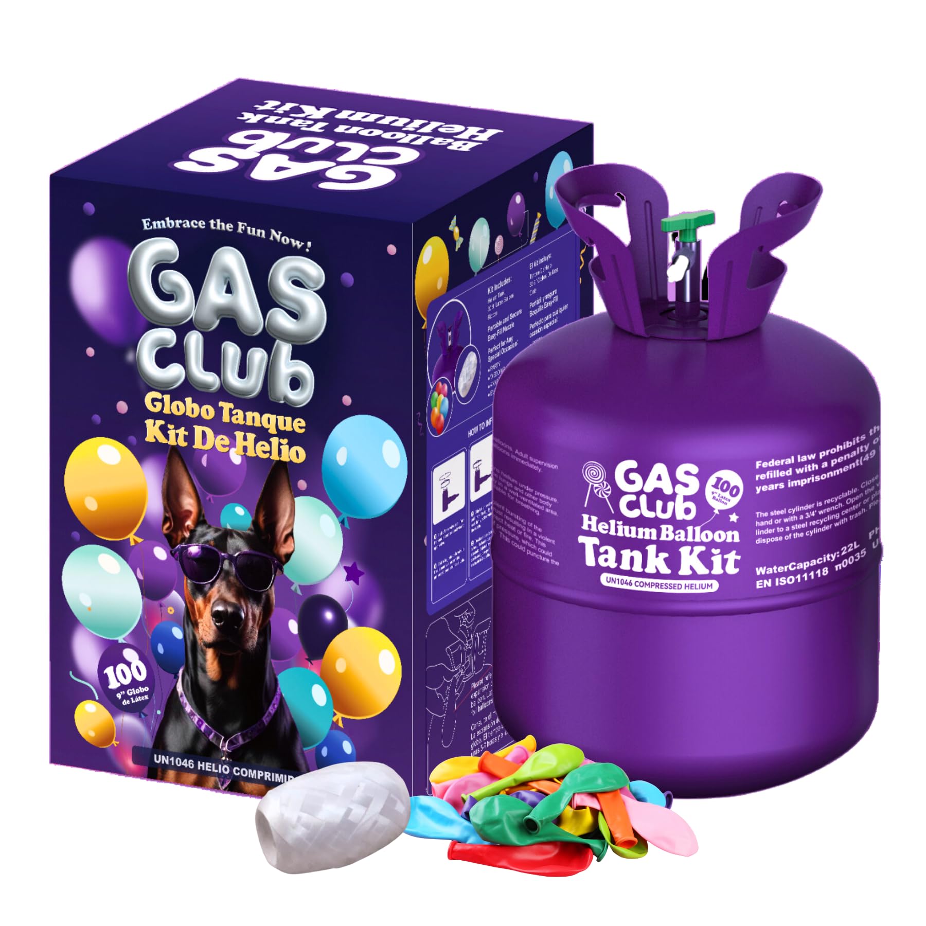 GASCLUB Helium Tank for Balloons At Home, 22L Balloon Kit Up To 100 Latex Balloons, Balloon Pump Kit Includes Latex Balloons and Ribbon, Perfect for Parties and Events