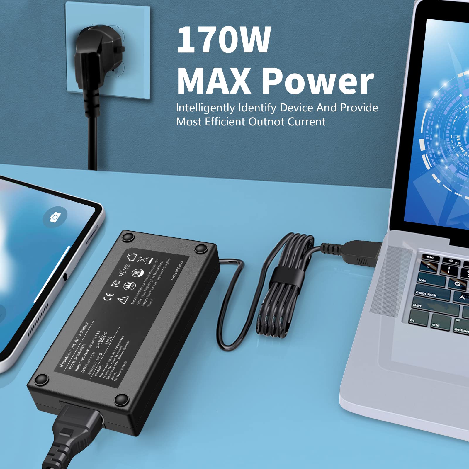 170W Laptopa Ładowarka do Lenovo Thinkpad P50 P51 P70 W540 W541 E440 E450 | T540P P15 P15V P15G T15P P1, Legion Slim 5 5i Yoga Pro 9i ThinkPad P1 P16 IdeaPad Pro 5, LOQ ADL170SCC3A 4X20S56697