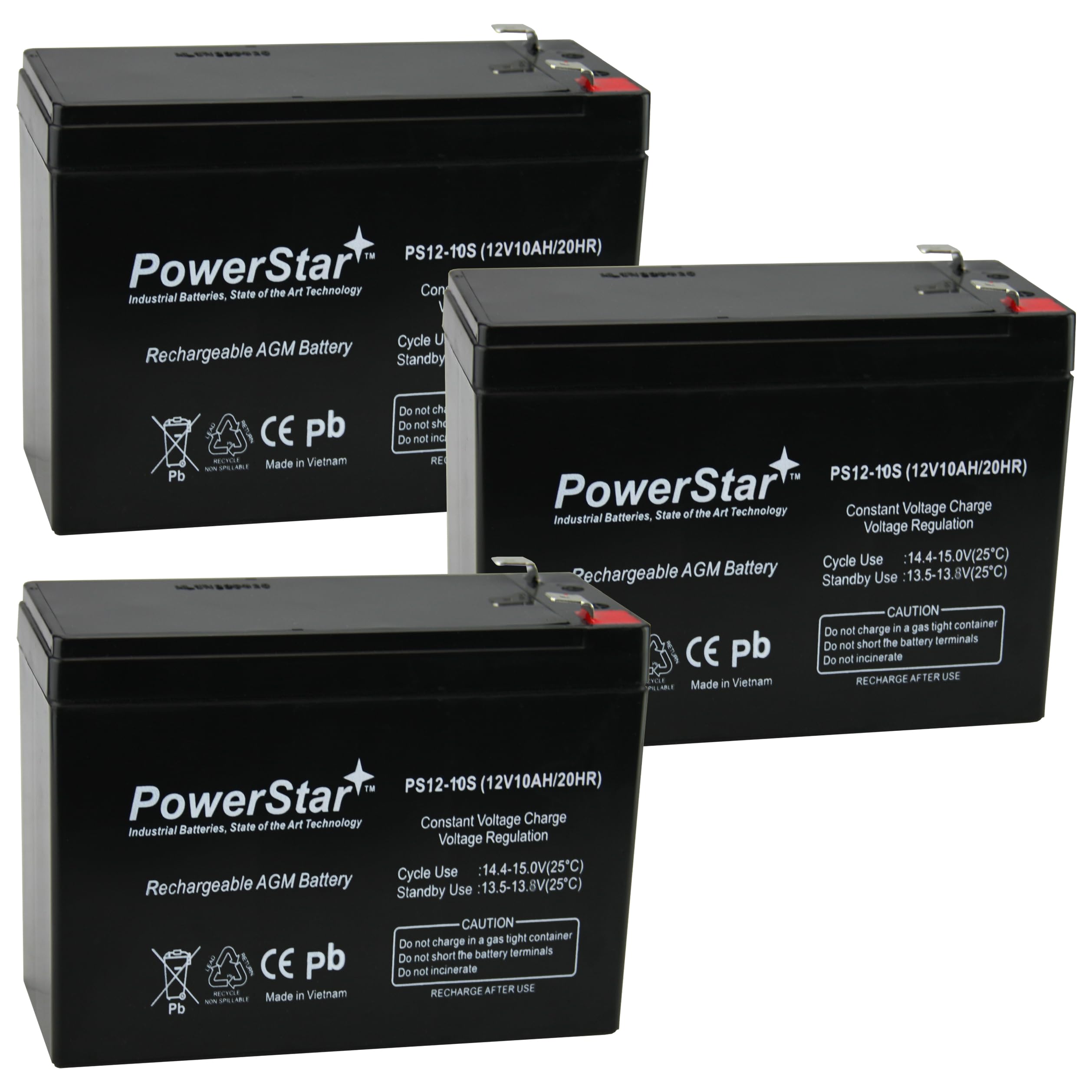 PowerStar 3 Pack - 12V 10Ah Schwinn ST1000, ST-1000 Stealth Scooter Battery