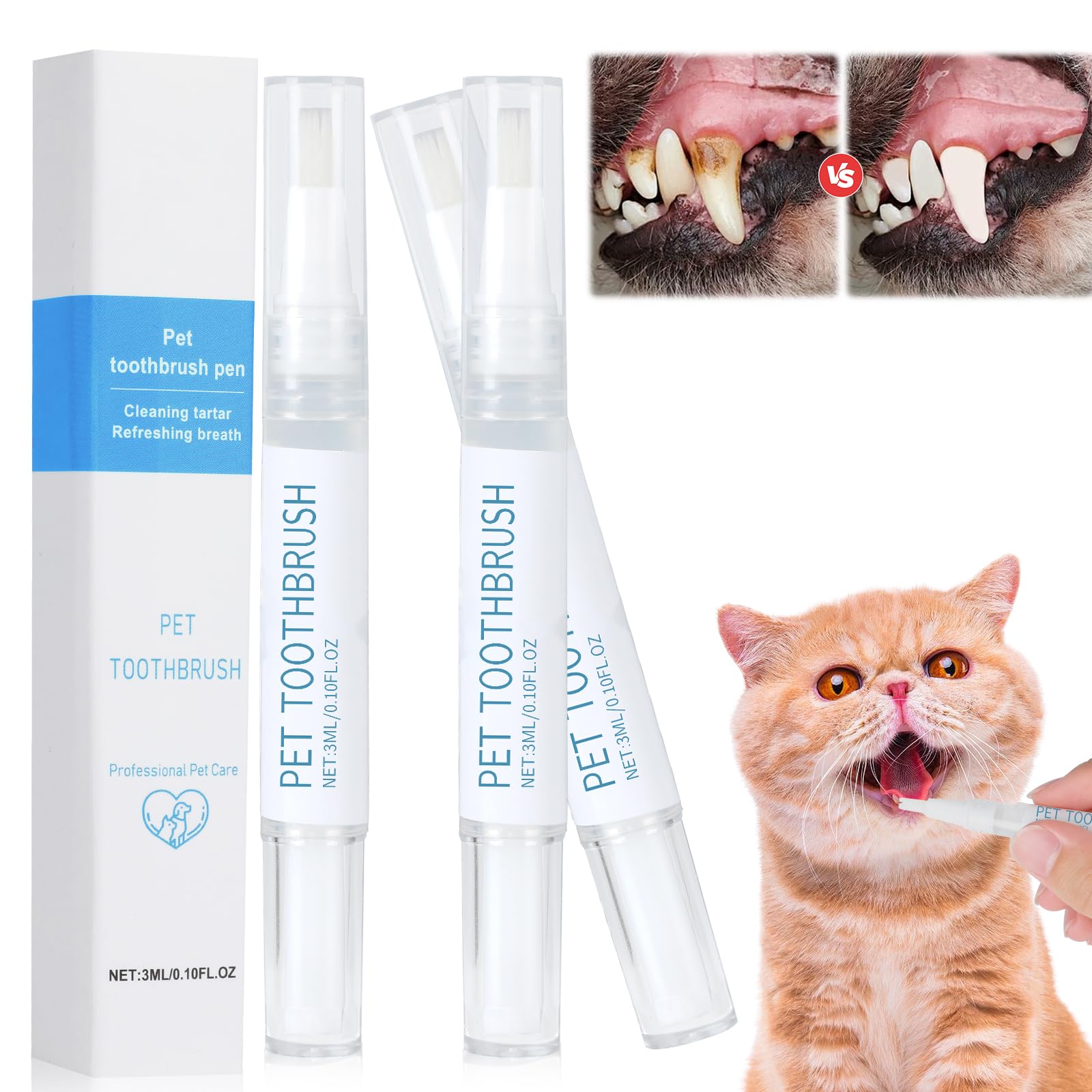 Omaky 3Pcs Pet Toothbrush Pen, Dog Teeth Cleaning Pen, Dog Tartar Remover for Teeth, Cat/Dog Tooth Whitening & Cleaning, Natural Plant Substance-Pet Teeth Repairing Kit