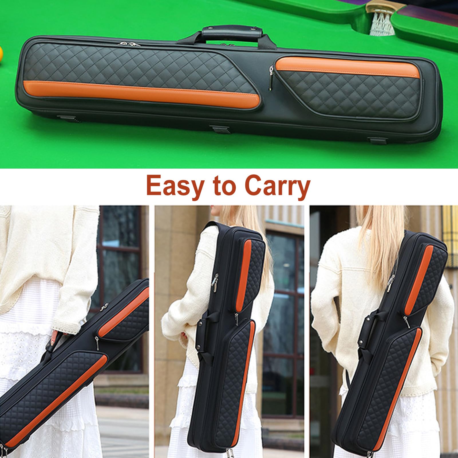 3x4 Billard Queue Tasche Billiard Cue Bag with Handle and Removable Shoulder Strap billard zubehör for up to Bottom and Shafts Queue Tasche 900D Wasserdichte Pool Cue Case Abrieb-und Kratzfest