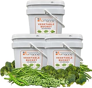 NuManna Triple Pack Freeze-Dried 3 Vegetables Buckets 300 Servings Contains Peas, Green Beans & Broccoli | Non-GMO, No Preservatives, No MSG Camping & Emergency Survival Food with 25 Years Shelf Life