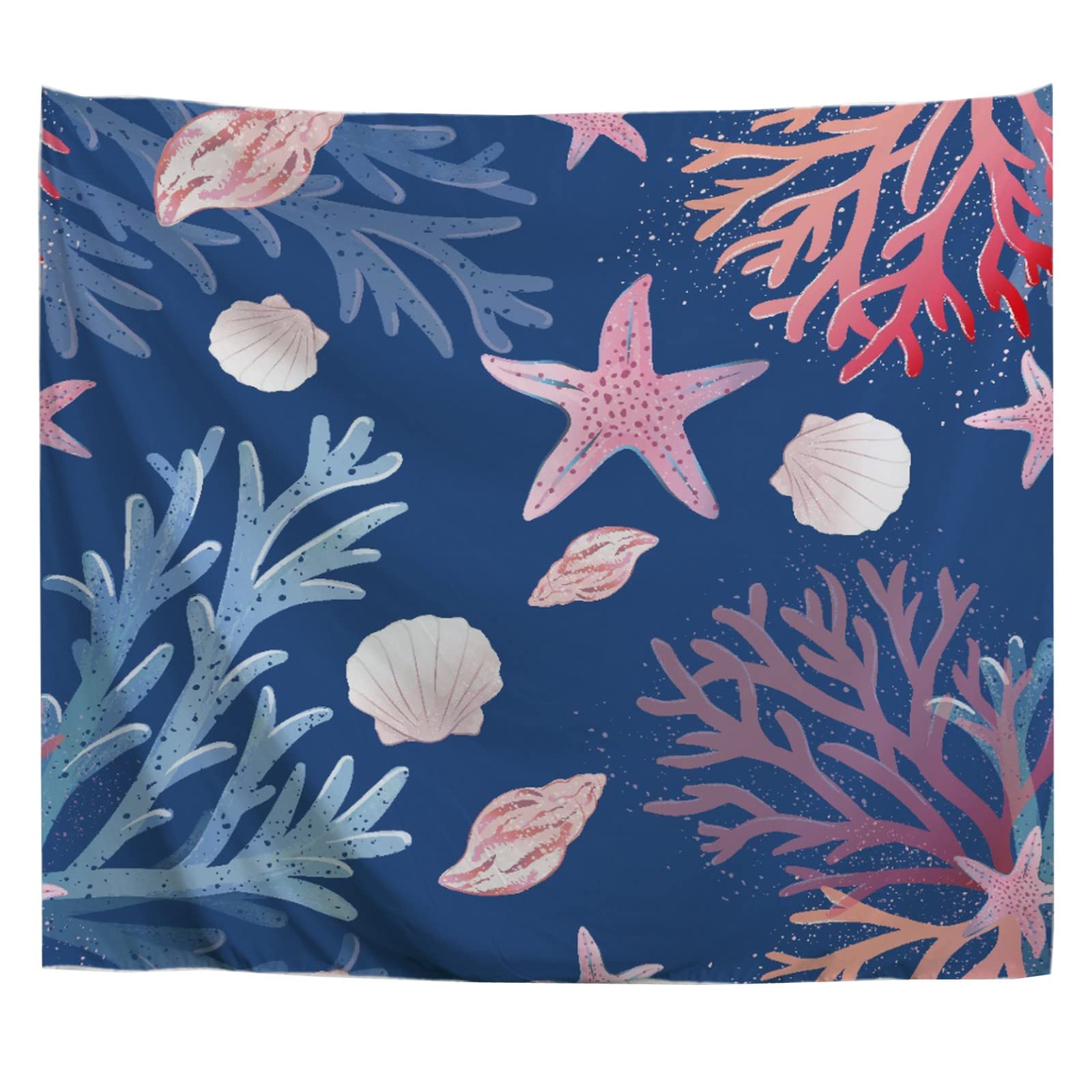 A.Monamour Wall Hanging Tapestry Marine Background With Seashell Coral And Starfish Pattern Picture Print Wall Fabric Mural Art Decoration for Bedroom Dorm Living Room 153x229cm โ image 1