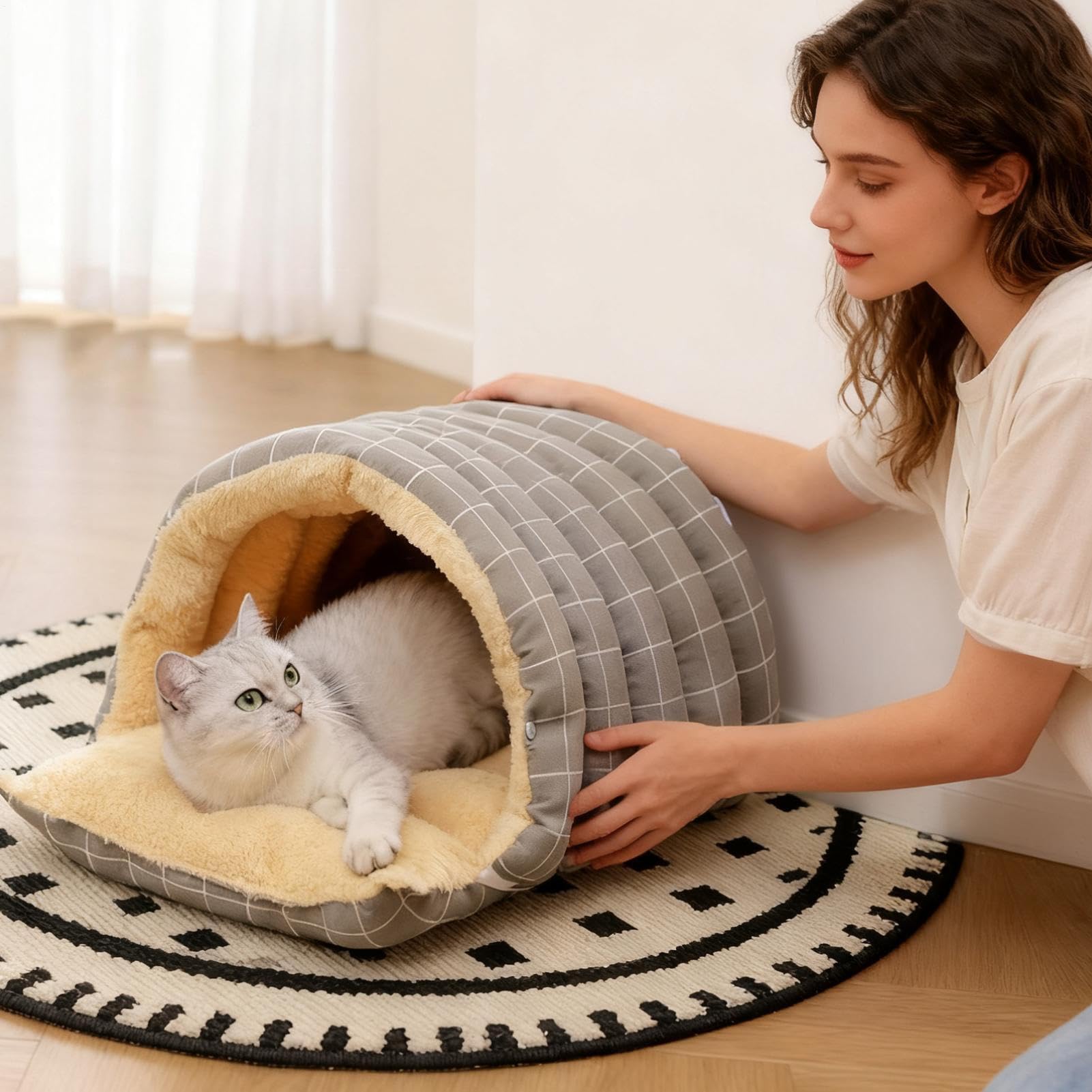 Cama para con Forma de Cueva | Casa Lavable Cálida Y Cómoda - Cueva para Mascotas con Diseño De Cúpula Semicerrada,para Cachorros, Y Mascotas Pequeñas, Rincón De Juego, Invierno, Navidad