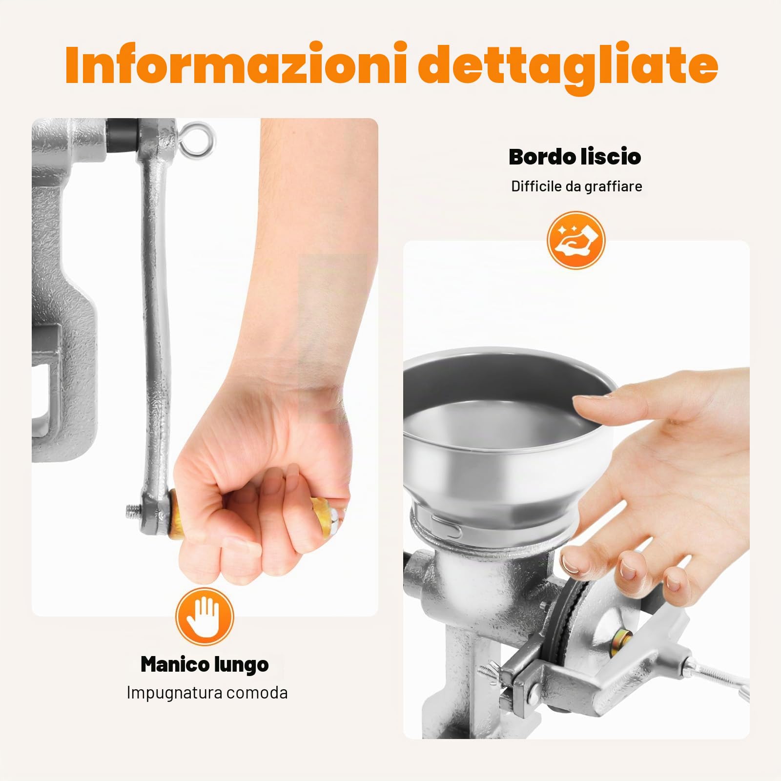 Macinino manuale per cereali con morsetto da tavolo, macinacaffè regolabile per noci e spezie, capacità 1,1 kg e antiruggine, in ghisa con manico a 360°, per erbe, cereali, caffè, pepe