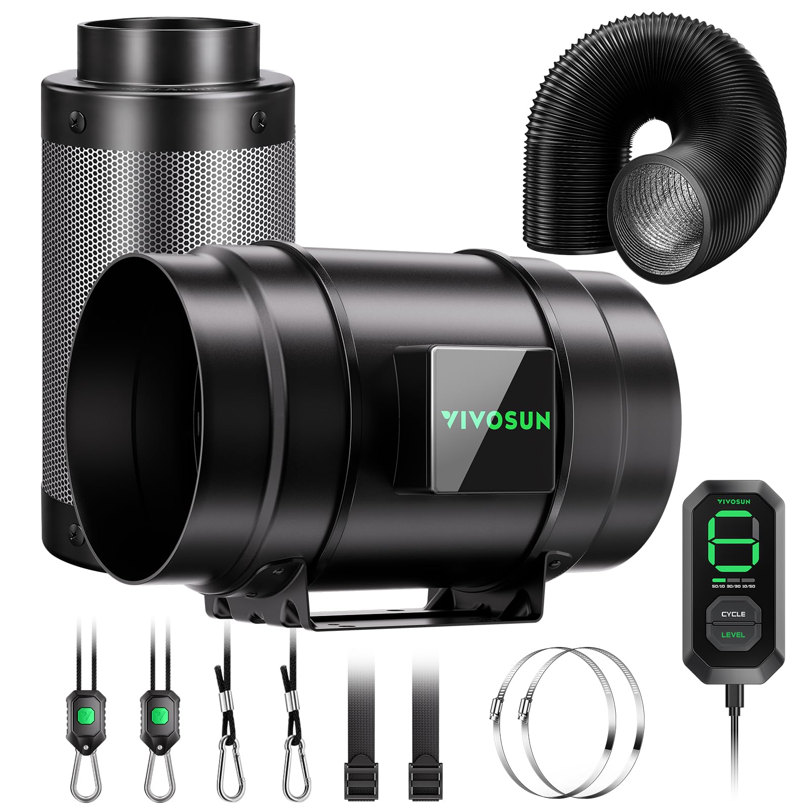 VIVOSUN G8 Air Filtration Kit, Inline Fan, Controller, Carbon Filter, Duct