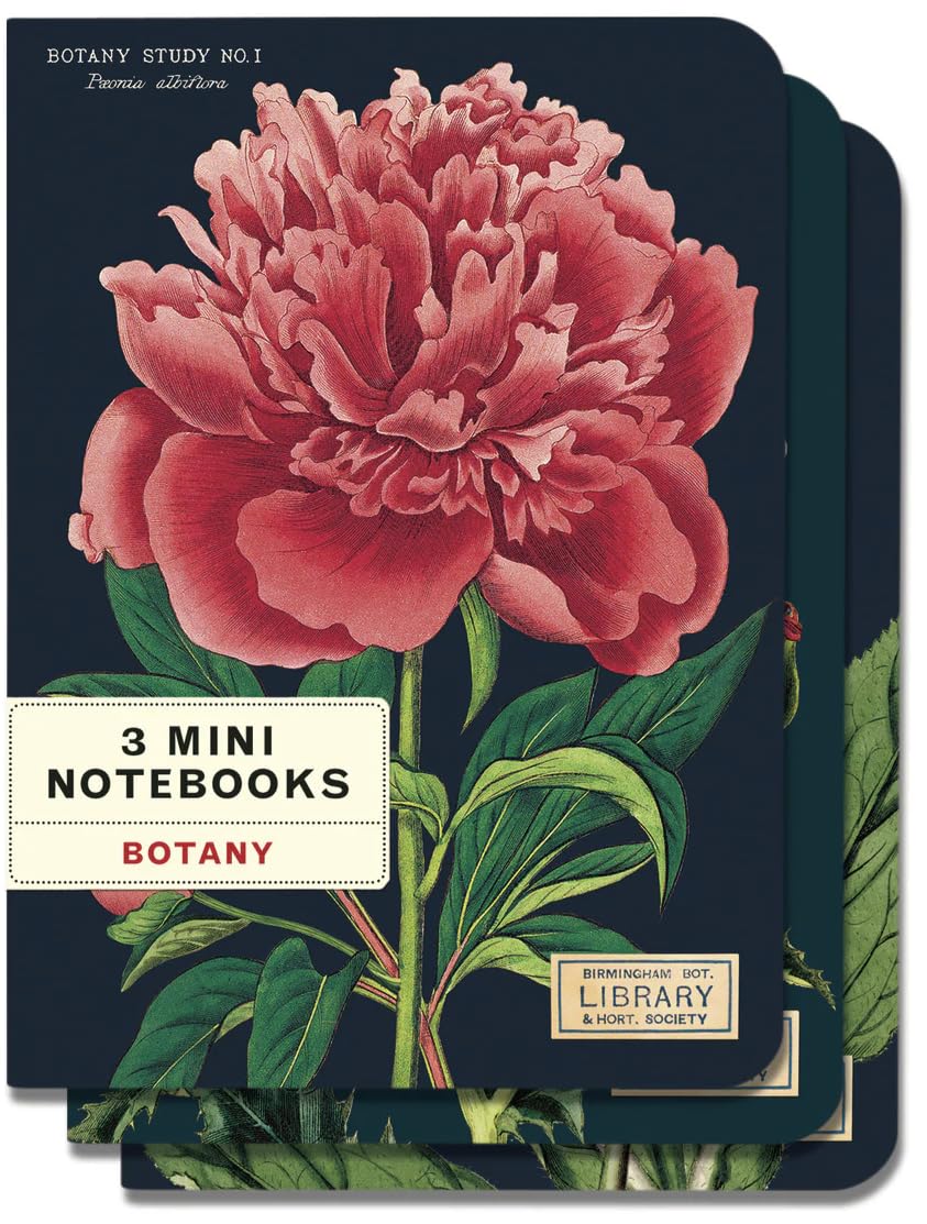 Cavallini Botany Mini Notebooks Set of 3, Vintage Scientific Plant Illustration Journals, Multicolor Pocket Writing Books, 4 x 5.5 Inch Portable Memo Pads for Note Taking, Sketching, Planning, Travel Logs