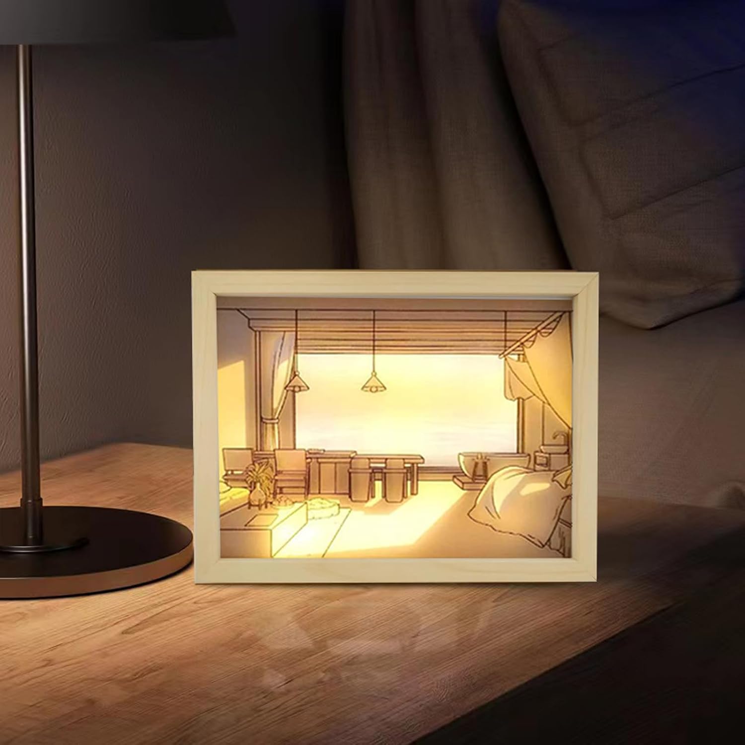 YZNLOQ Light Up Painting Wall Art,Sketch Art Bedside Decoration Painting,3 Modes Light up Art Lighting Painting with USB,Wooden Frame LED Painting Decor for Room Wall Birthday Gift (D)