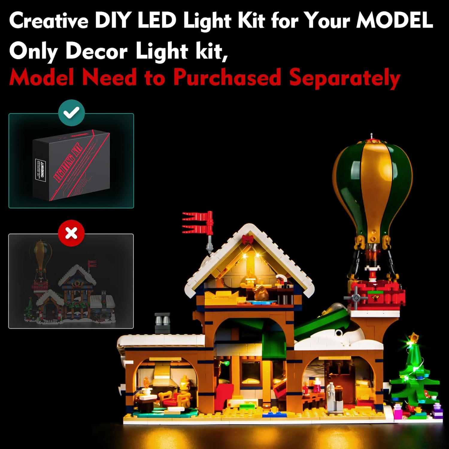 Light Compatible with Lego Santa's Post Office, Lighting Set Accessories Compatible with Lego 10339, No Models Only Light (Upgraded Version)