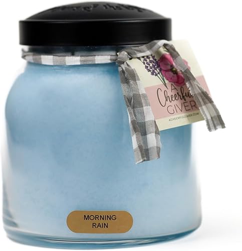 A Cheerful Giver - Morning Rain - Tarro de vela perfumada de Papa de 34 onzas con tapa - Keepers of The Light - 155 horas de tiempo de combustión,