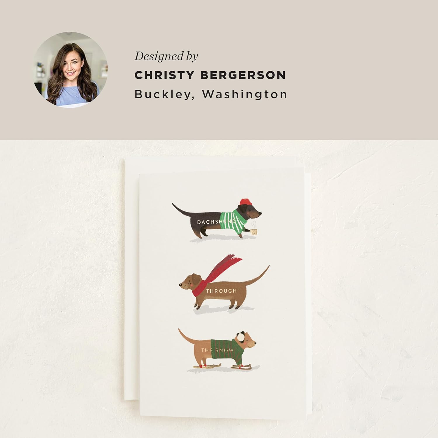 Minted Dachshund Through the Snow Christmas Cards, 8 Cards with Envelopes, Folded 5x7 Holiday Card with Playful Dog Illustration, Classic Design, Gold Foil-Pressed, Luxurious Paper, Interior Message