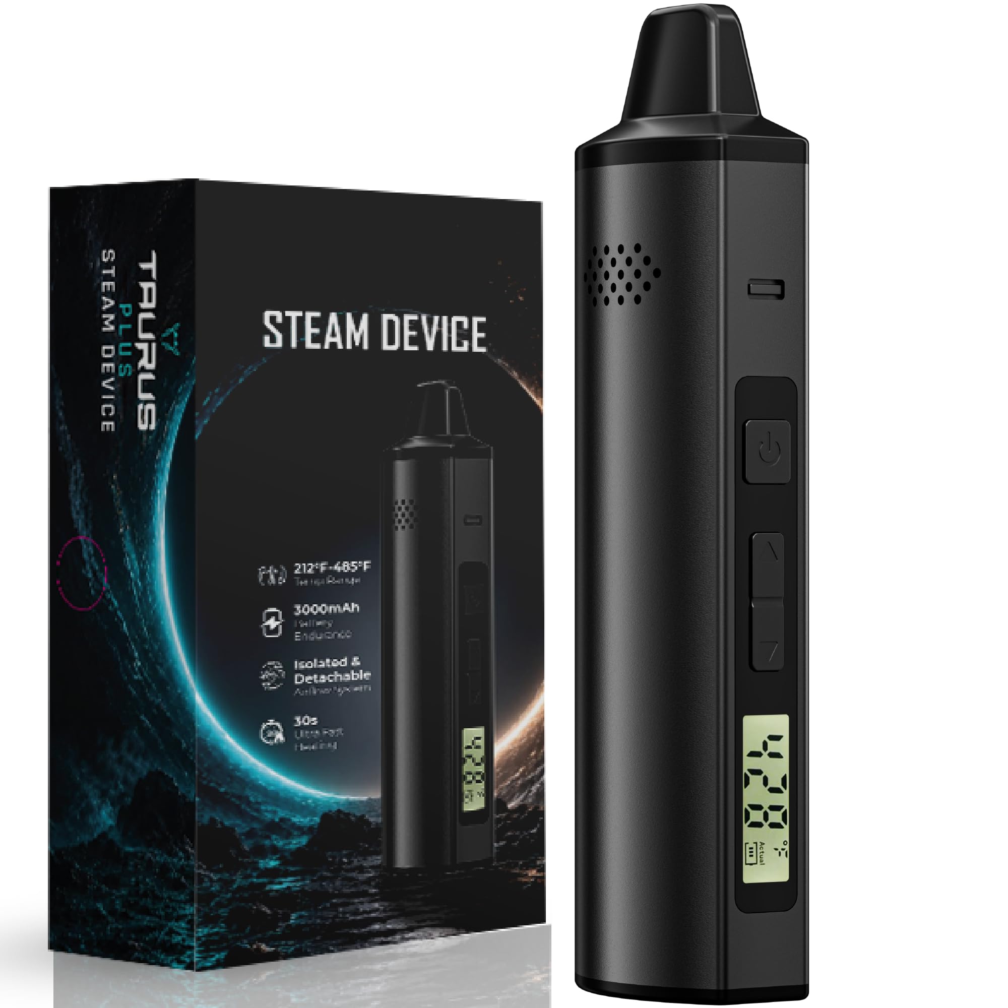 Vaporizer Cannabis verdampfer IOUQ KIT kräuter verdampfer Keramische Heizkammer LCD Display Bildschirm unterstützt weed e zigarette präzise Temperaturregelung (TiefSchwarz) | Dry Herb Vaporizer mit Temperaturregelung/Keramikkammer/LCD/Aluminiumkörper/niko