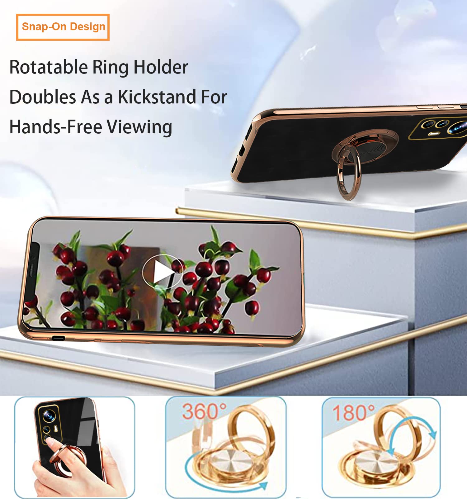 Handyhülle Mit Ringhalter Für Xiaomi 12T Pro – Magnetisch, Drehbar, TPU-Silikon, Weiß