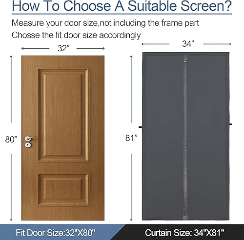 Miniatura 9 de Cortina magnética para puerta con aislamiento térmico, imanes de tira completa y tela de capas más gruesas, cortinas de cubierta de puerta temporal
