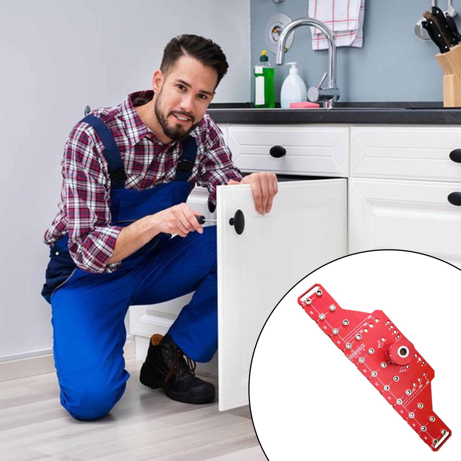 Dima di Foratura, Dima per Cerniera per Ante Cucina 2 in 1 in Lega di Alluminio con Dima di Foratura con 11 Fori Jig per Perni per Mensola e Cerniera con Punte da Trapano da 2 mm 5 mm 1/4 di Pollice