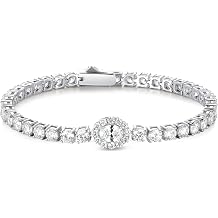 FANCIME Sterling Silver Cubic Zirconia Tennis Bracelets for Women Oval Halo CZ Bracelets Fine Jewelry Birthday Gifts for Women Her, 7"
