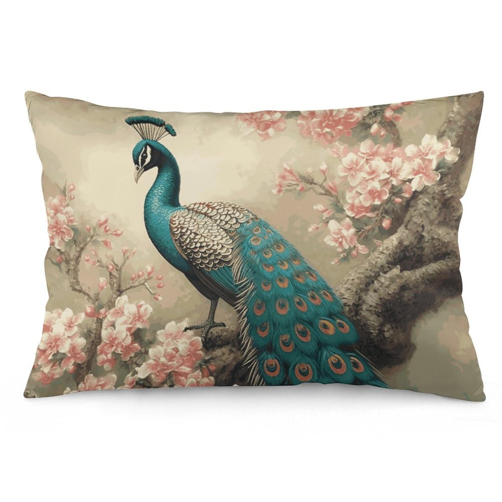 2 Pack Pillow Cases for Hair and Skin, Soft Breathable Pillow Case Covers with Hidden Zipper, Oriental Peacock on Flower Tree Pillowcase 20"x30" Pillow Covers for Sleeping Gift