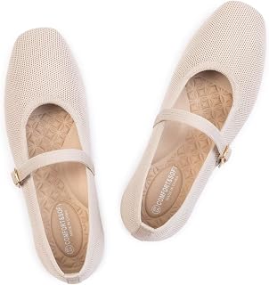 Frank Mully Womens Casual Flat Shoes Square Toe Shoes Knitted Mesh Flat Comfort Work Flat Shoes for Daily Washable