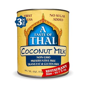 A Taste of Thai Coconut Milk Unsweetened | Canned, Ready to Use Creamy Coconut Cream | Non-GMO & Free of Gluten, Dairy, Trans Fat and Preservatives 99.7 Fl Oz Pack of 3