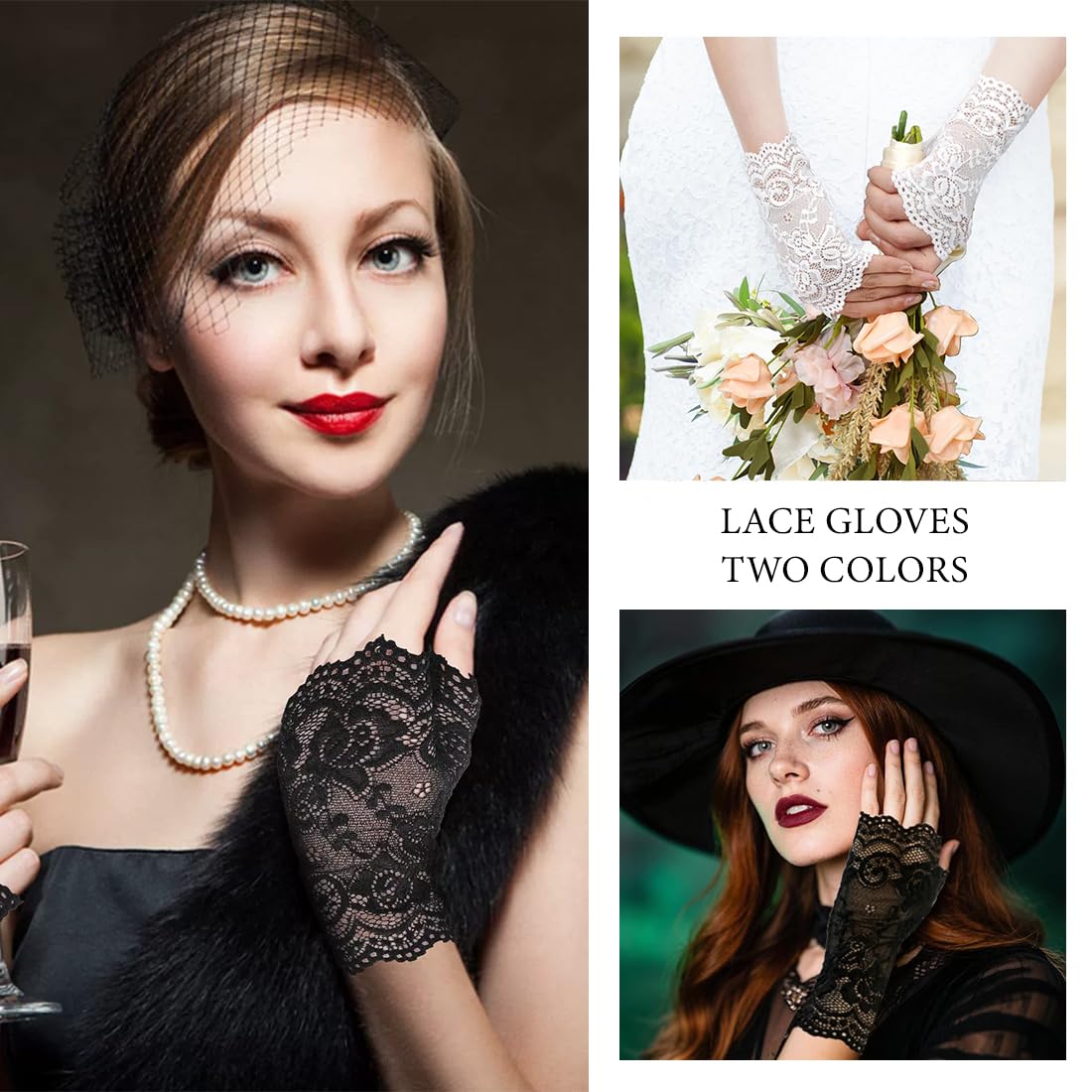 2 pary damskie krótkie koronkowe rękawiczki ślubne bez palców rękawiczki ślubne rękawiczki na przyjęcie herbaciane krótkie koronkowe rękawiczki eleganckie rękawiczki karnawałowe Halloween