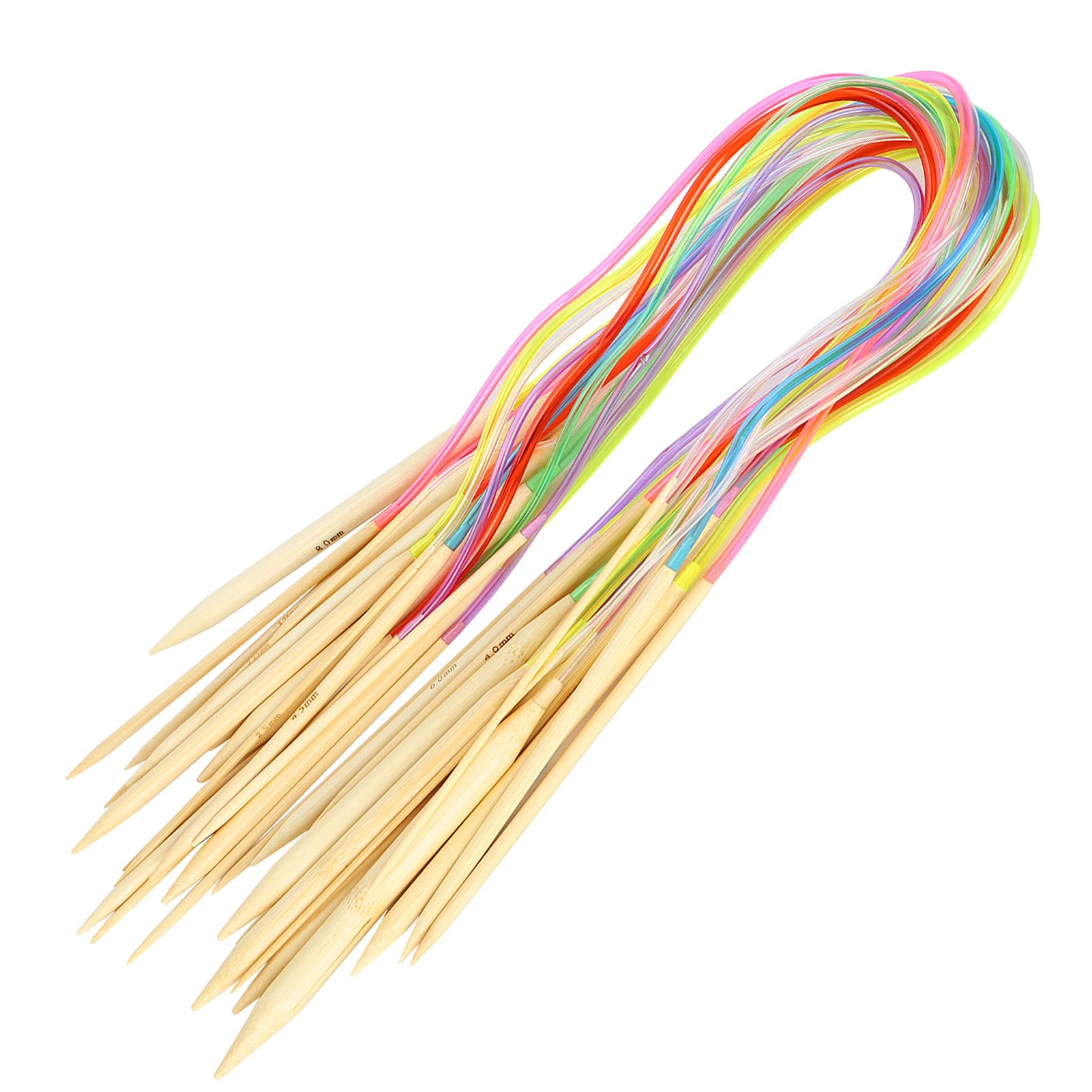 Ejoyous Set di Ferri da Maglia Circolari in bambù da 18 Pezzi, Aghi a Doppia Punta Durevoli, Perfetti per Progetti di Maglieria di Qualsiasi età (Borsa accessori da 60 cm+)