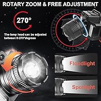 Vista 4 de Faros delanteros recargables para adultos, linterna de cabeza, faro impermeable con sensor de movimiento y función de zoom giratorio, ideal