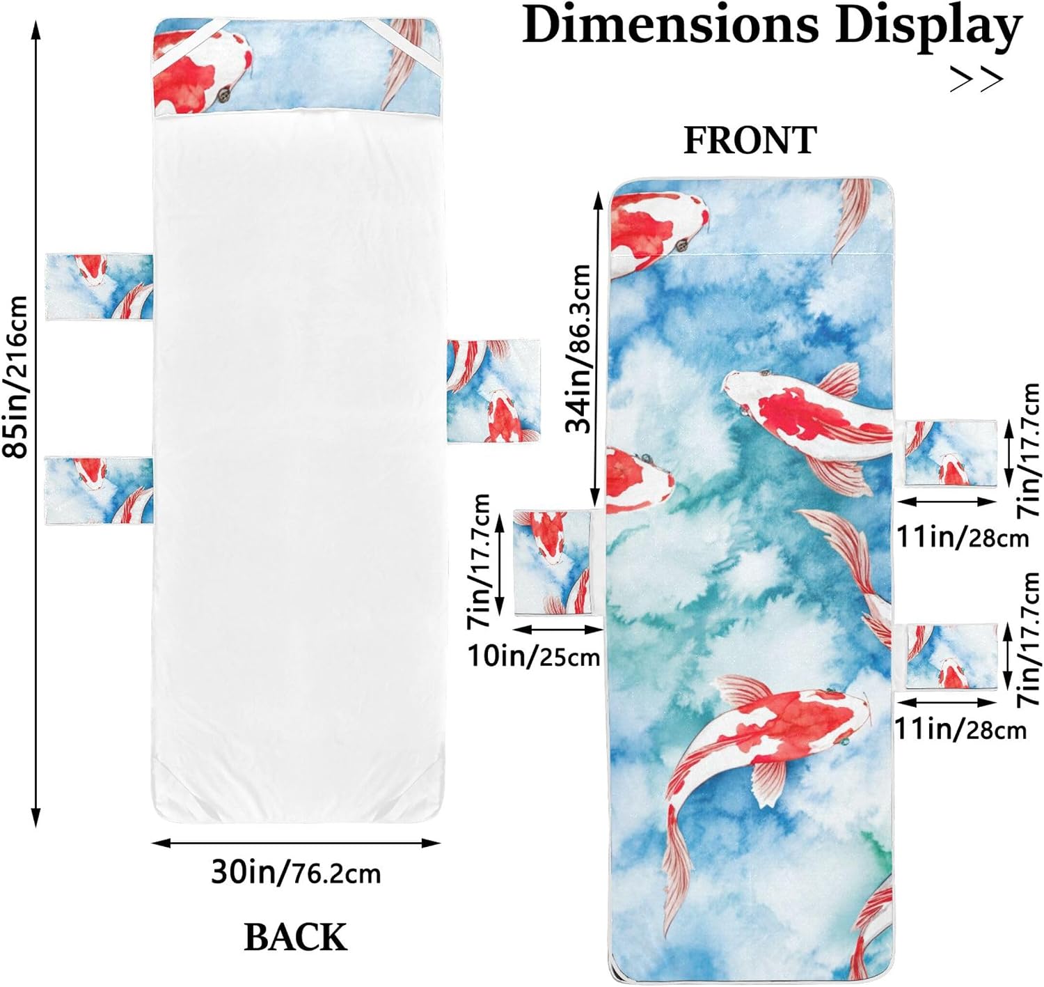Watercolor Red Koi Fish Circular Chaise Lounge Chair Covers Towel Pool Beach Towels with Pockets Washable Beach Lounger 85 x 30 Inch