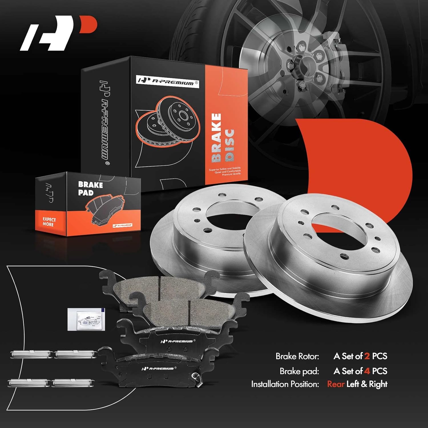 A-Premium 12.28 inch (312mm) Rear Solid Disc Brake Rotors + Ceramic Pads Kit Compatible with Select Hummer Models - H3 2006-2010, H3T 2009-2010, 6-PC Set
