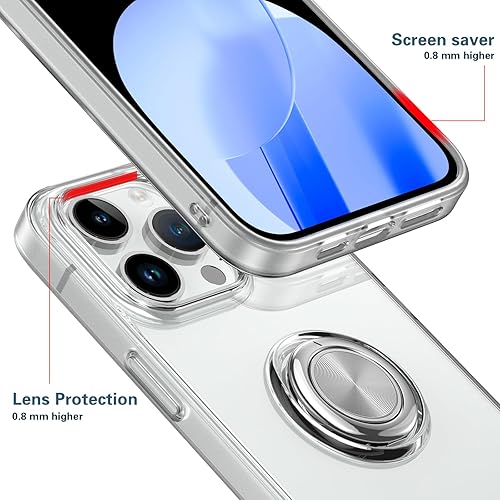 Miniatura 5 de Bonitec Funda para iPhone 15 transparente con soporte, ángulo ajustable con anillo de atril transparente, funda protectora a prueba de huellas