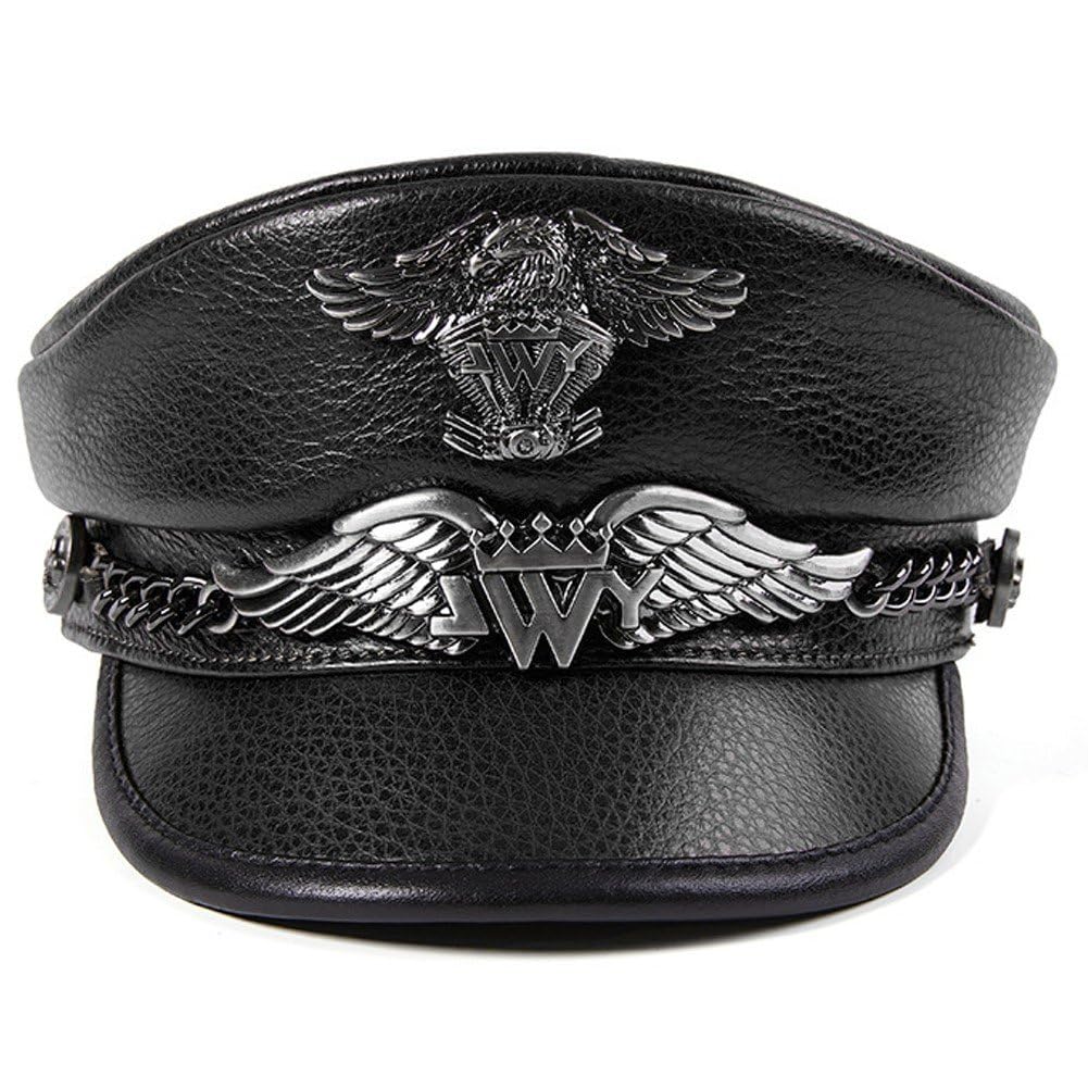 Cappello Esercito Tedesco in Pelle, Stile Militare, con Visiera, Berretto Uomo in Pelle di Mucca, Classico Cappello Militare Caldo 'Esercito
