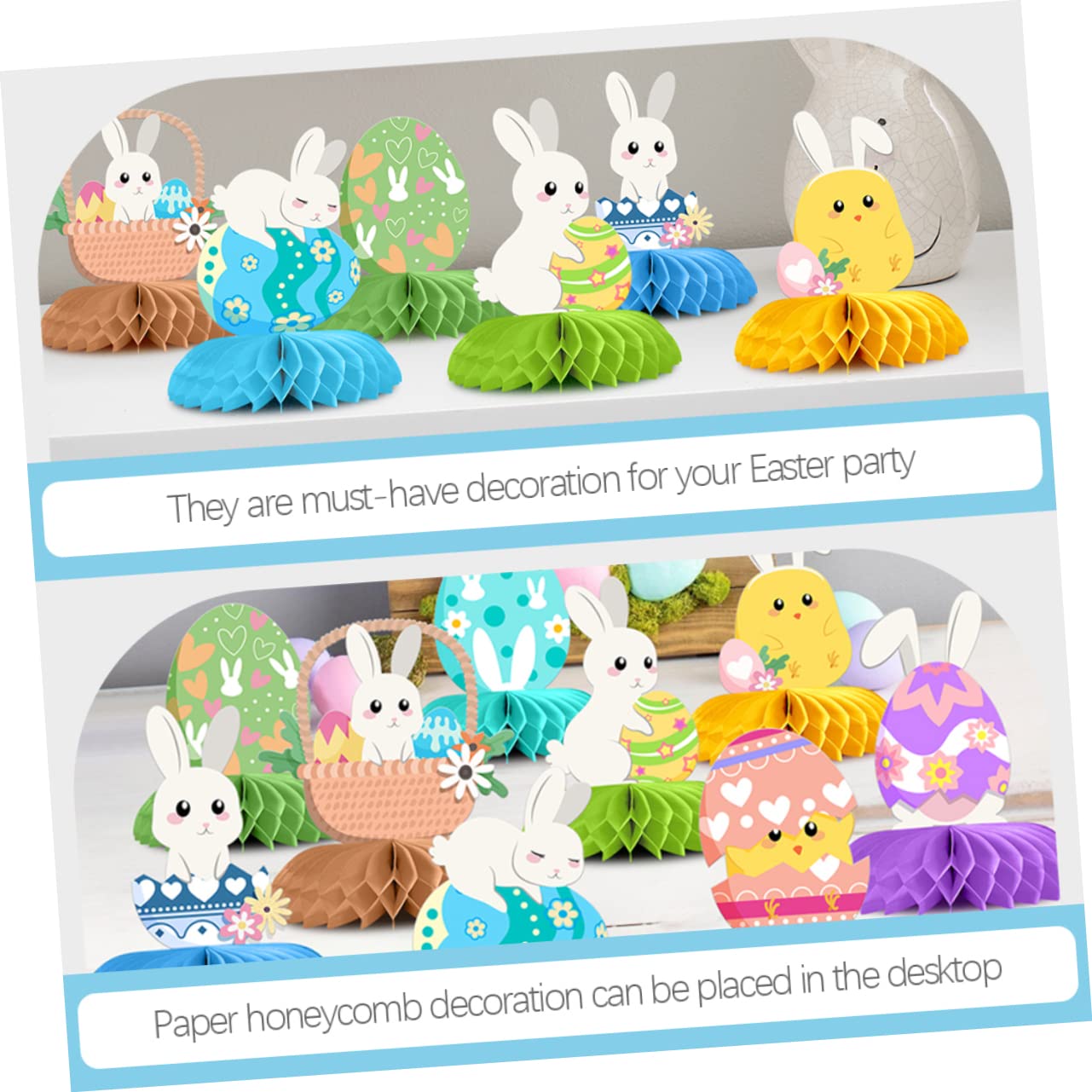 VICASKY 3 Set Palline Pasquali A Nido d'Ape di Pasqua Pasquale Venni Pulcino Kit Easter Bunny Easter Egg Toppers da Tavolo Pasquali Puntello di Carta Decorativa 9 Pezzi * 3